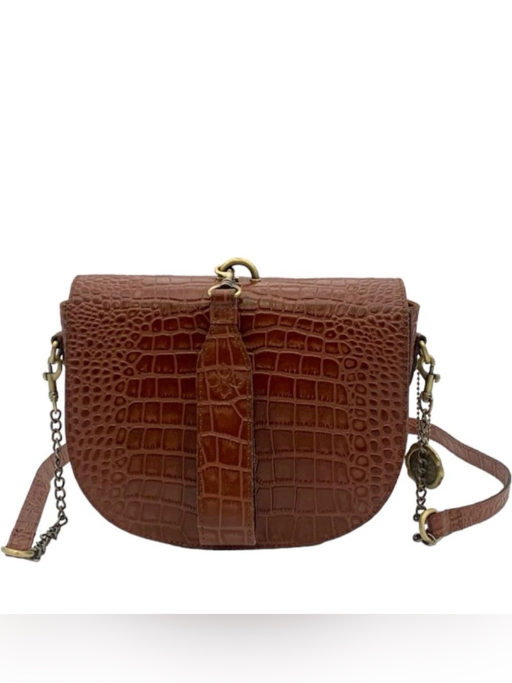Patricia Nash Croco Embossed Camberly Flap Crossbody British Tan Croc New